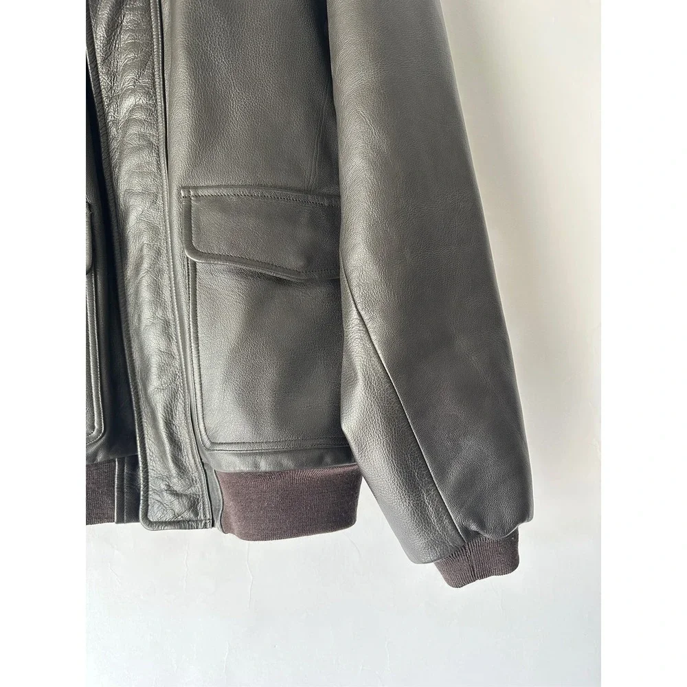 LL Bean Mens Brown Goatskin Leather A-2 Bomber Flight Jacket Size L Tall